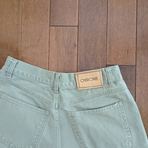 GREEN WASHED VINTAGE CHEROKEE DENIM SHORTS - Picture 2 of 4